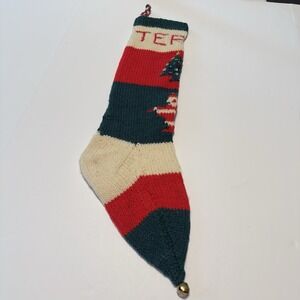 Vintage‎ Hand Knitted Christmas Stocking "Terry" Santa & Christmas Tree
